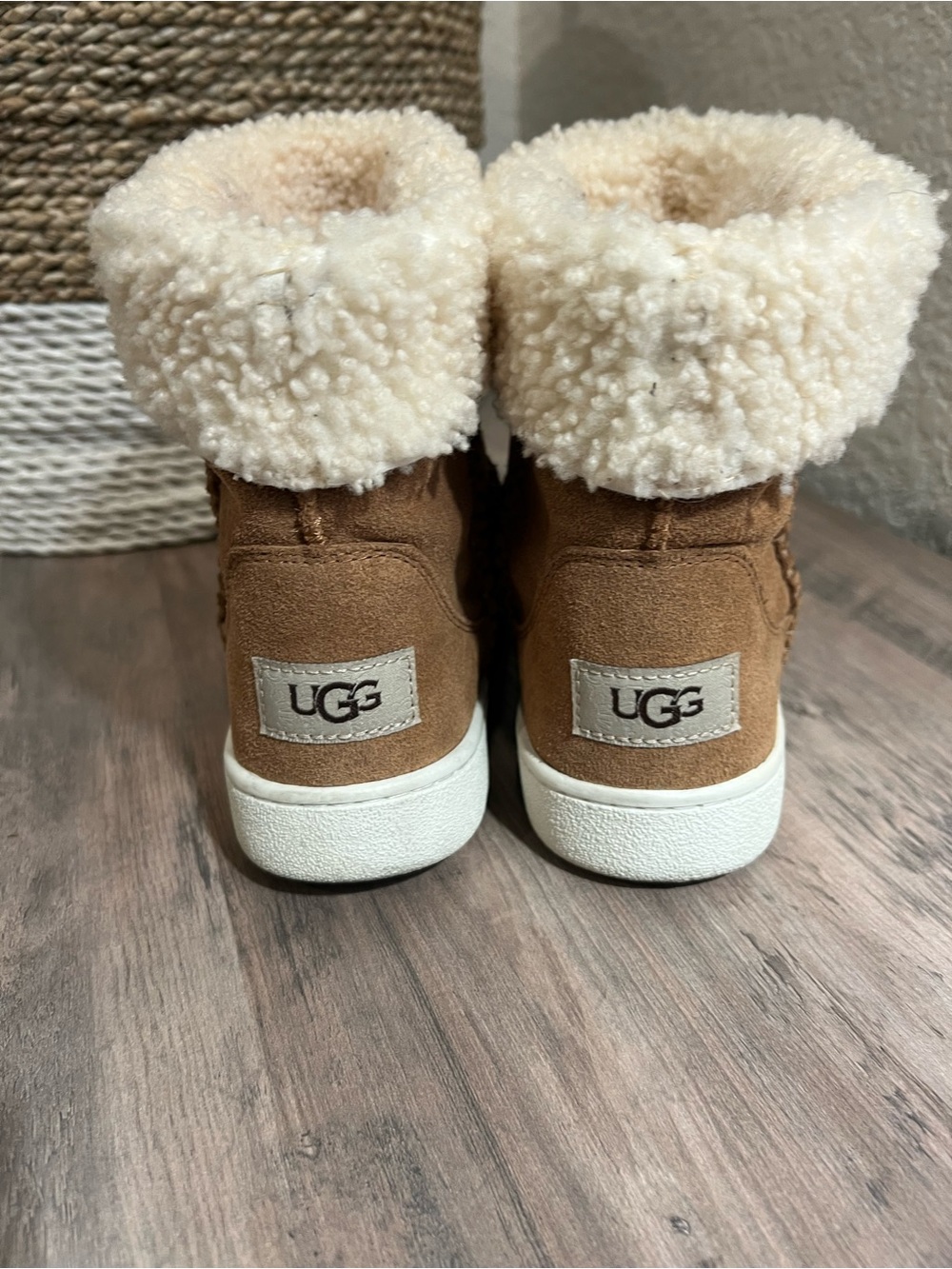 UGG Chestnut Suede Ankle Boots with Cream Shearling Cuff